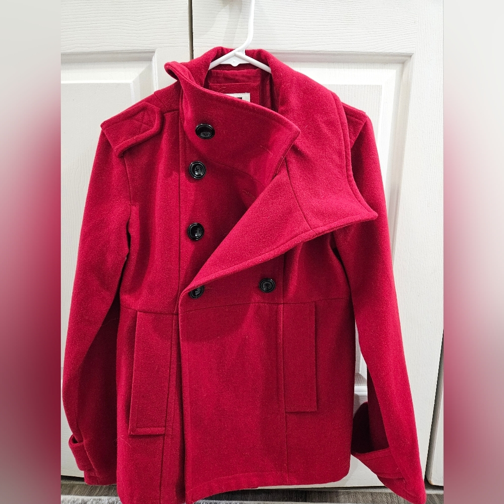 Red pea coat